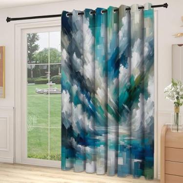 Imagem de Divisória de parede de cortina de divisão de sala turquesa, estilo de arte contemporânea, pinceladas abstratas, impressão de aparência de pintura, adequada para portas de vidro deslizantes, cortinas