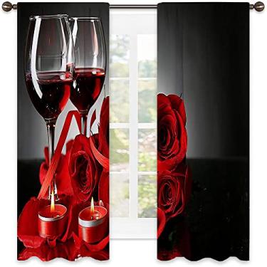 Imagem de Cortinas blackout para quarto de copo de vinho, amantes românticos de vinho tinto rosa, tecido impermeável, cortinas blackout com absorção de som para decoração de sala de jantar/festa, L 182 x C 182