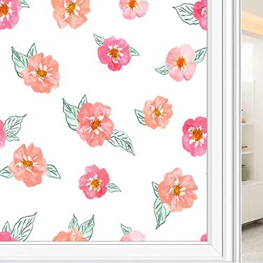 Imagem de Película de janela de privacidade de flores, textura de estilo floral, filme de vidro para sala de estar e escritório em casa, L90 x C 190 cm