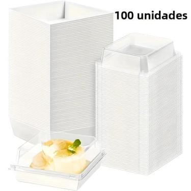 Imagem de Caixa De Comida Descartável Transparente Branca Para Frutas, Bolo, Sus