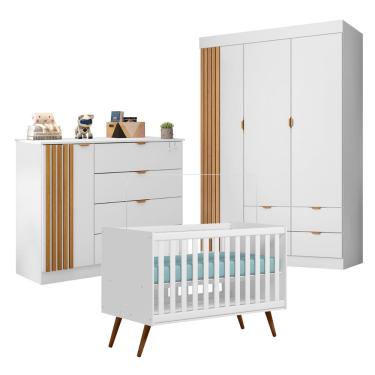 Imagem de Kit Quarto Infantil Bebê Ayla Cômoda Guarda Roupa Berço Mini Cama  Branco -Phoenix Baby