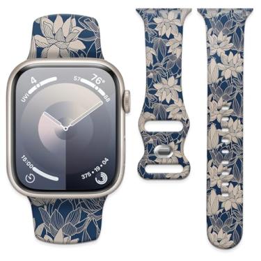 Imagem de Pulseira de relógio compatível com Apple Watch de 38 mm, 40 mm, 41 mm e 42 mm, pulseira de substituição com fecho clássico para Apple Watch Series SE 10, 9, 8, 7, 6 5 e Utral (Lotus)