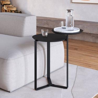 Imagem de Mesa de Centro Dois Tampos Chanfrado Orgânica Pé Metal Complementos Nero/Preto