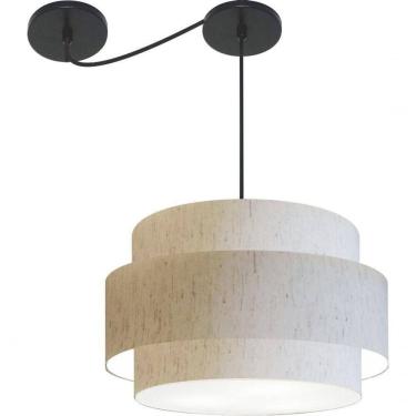 Imagem de Lustre Sala De Jantar Com Desvio Vivare Md-4399 Cúpula Em Tecido 50cm Linho Bege 127/220v
