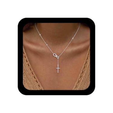 Imagem de TseanYi Colar em Y com cruz boêmia, ouro, número 8, gargantilha, vintage, crucifixo, colar ajustável, corrente religiosa, cristã, joias para mulheres, Zinco, Sem Pedra Preciosa