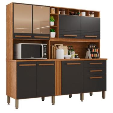 Imagem de Cozinha 8 Portas 2 Gavetas Aurora Com Espelho Cinamomo/Off - Tudo de M