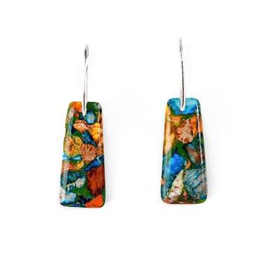 Imagem de NUZUJX Brincos de gota de pedra jaspe imperial para mulheres joias geométricas em forma de folha em forma de gota d'água, Aço inoxidável, Jaspe imperial