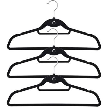 Imagem de Kit 3 Cabides De Veludo Slim Preto Antideslizante Ultrafino - Rayco