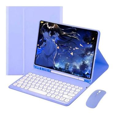 Imagem de Kit Capa para iPad 9/8/7 Geração : Capa para Tablet + Teclado com teclas redondas + Mouse