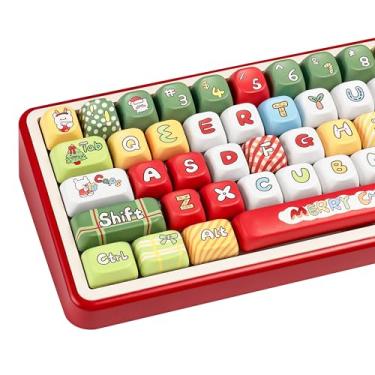 Imagem de COOMICKEY Teclas PBT 143 teclas fofas com sublimação de tinta estilo natalino anime kawaii, perfil FOA, teclado personalizado para teclados mecânicos Cherry Gateron MX Swithes