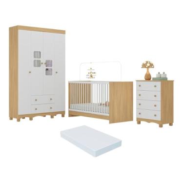 Imagem de Quarto de Bebê Completo com Berço 3 em 1 com Colchão Incluso Luna Multimóveis Mp4540 Madeirado/branco