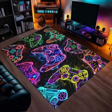 Imagem de Auetwyona Tapete de gamer para quarto de meninos, decoração de sala de jogos de meninos adolescentes, tapete colorido de videogame, tapetes legais para quarto, sala de jogos, dormitório, sala de jogos