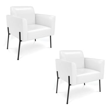 Imagem de Poltrona Pé De Ferro Preto Kit 2 Para Sala Marisa Corano D03 - D'rossi Cor Branco