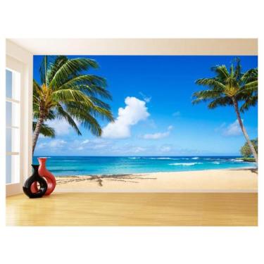 Imagem de Papel De Parede 3D Praia Mar Coqueiros Céu Azul 3,5M Npr338 - Você Dec