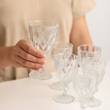 Imagem de Conjunto 6 Taças de Vidro Platinado Milbani 330ml – Taças Furtacor Elegantes para Água, Sucos e Drinks – Vidro Resistente, Design Refinado