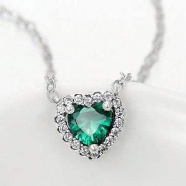 Imagem de 1 colar banhado a prata branca cercado por colar multicolorido em forma de coração para mulheres, uso diário, encontros, melhor presente de aniversário, joias finas presentes, Silver-green, Prata