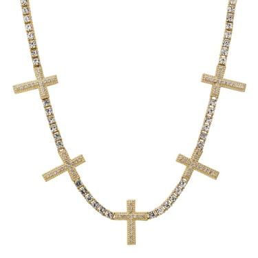 Imagem de Colar feminino totalmente gelado – Corrente de tênis hip hop ajustável de 45,7 cm com diamantes simulados, joia moderna para presente, One Size, Metal, Zircônia cúbica