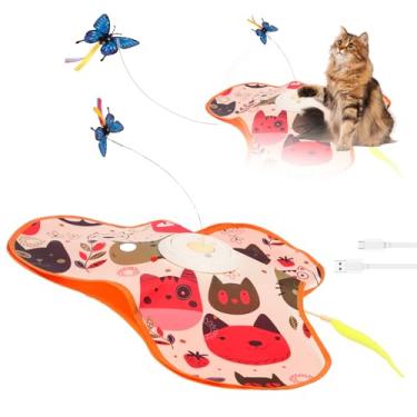 Imagem de KHZSPP Brinquedos interativos para gatos em ambientes internos, borboleta esvoaçante, penas ocultas, recarregáveis, ativadas por toque com ventosa antiderrapante, brinquedos automáticos para gatos