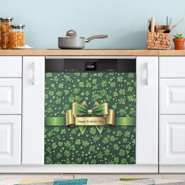 Imagem de ATTX Capa de ímã de máquina de lavar louça fita dourada Dia de São Patrício | Adesivo decorativo de eletrodomésticos de 58 x 66 cm para armários domésticos e eletrodomésticos #161