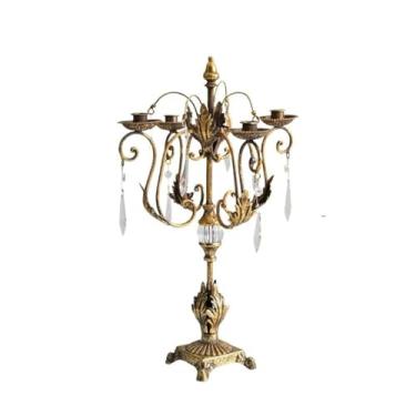 Imagem de CFGH6FDF Castiçal Castiçal Country Romântico Ferro Cristal Candelabro Ornamentos Casa Moda Castiçal Decoração Suporte à Luz de Velas