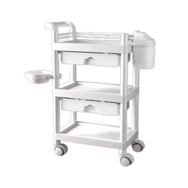 Imagem de Carrinho de barbearia com bancada de trabalho, rack de armazenamento multicamadas sobre rodas, alta capacidade de carga, carrinho de rolamento durável de 360° para salão de beleza, spa e tatuagem