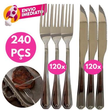 Imagem de Kit Talher Jogo Garfo E Faca Refeição Jantar Churrasco Inox Premium Co