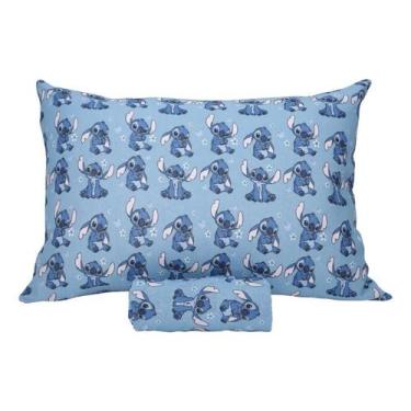 Imagem de Jogo Cama Infantil Stitch Blue Algodão C/ Elástico 2 Pçs - Portallar