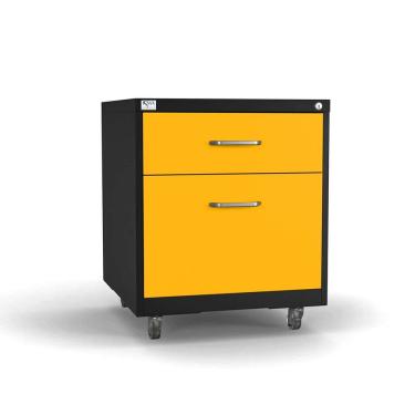Imagem de Gaveteiro de Aço 2 Gavetas com Rodízios com Chave Amarelo/Preto