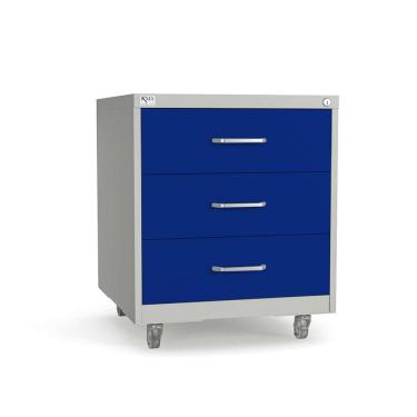 Imagem de Gaveteiro de Aço 3 Gavetas com Rodízios com Chave Azul/Cinza