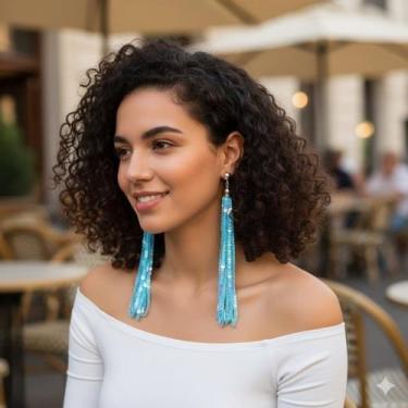 Imagem de Brinco Fio Paetê Carnaval - Lika Bijuterias, Azul