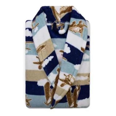 Imagem de Roupão Microfibra Infantil Fleece Camesa Aviões Tamanho G