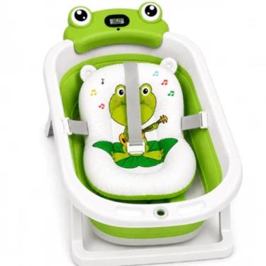 Imagem de Banheira Dobrável Bebê Infantil com Almofada Termômetro Digital Dreno 