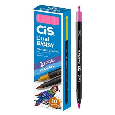 Imagem de Marcador Artístico Aquarelável Dual Brush, CIS, Rosa Neon, Caixa com 10 unidades
