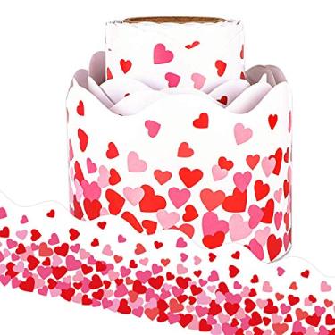 Imagem de Bordas de quadro de avisos de coração vermelho rosa para decoração de sala de aula de Dia dos Namorados, 11 m