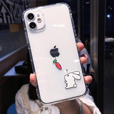 Imagem de Capa de telefone para iPhone 11 13 Pro MAX XS XR X 12 Mini 7 8 Plus Bonito Dos Desenhos Animados Animal Cão Gato Porco Capa Traseira à prova de choque, Cenoura Coelho, Para iPhone 12 mini