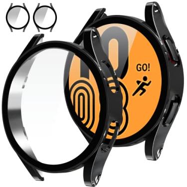 Imagem de Tensea [Pacote com 2 para Samsung Galaxy Watch FE 2024/5 2022/4 2021 Capa protetora de tela de 40 mm acessórios, capa protetora de vidro temperado embutida (capa preta brilhante)