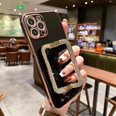 Imagem de 3D Crystal Square Holder Gold Plating Phone Case Para iphone 14 12 Pro Max Mini 11 13 Pro X XS XR 6 S 7 8 Plus SE Cover, L24A3, Black, For 7Plus or 8Plus