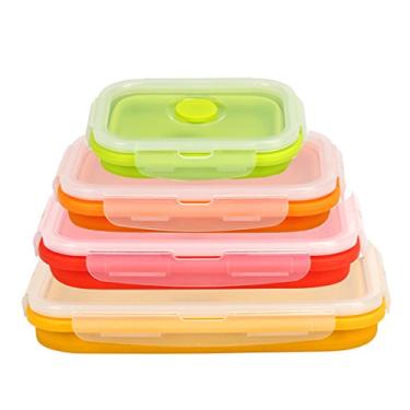 Imagem de Conjunto de 4 recipientes dobráveis de silicone elegante e moderno conjunto de recipientes empilháveis para armazenamento de alimentos
