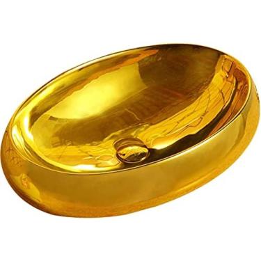 Imagem de Bancada Oval De Cerâmica Moderna, Lavatório De Bancada De Banheiro Bacia De Banheiro De Cerâmica - Pia De Vaso, Para Reforma De Banheiro 59x39x14cm,Ouro,com Toque,Constructive23