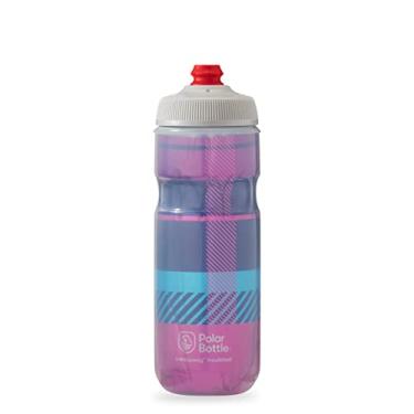 Imagem de Polar Bottle Garrafa de água isolada para bicicleta Breakaway – livre de BPA, garrafa de compressão para ciclismo e esportes (tartan) – Bubble Gum rosa/marinho, 590 ml)