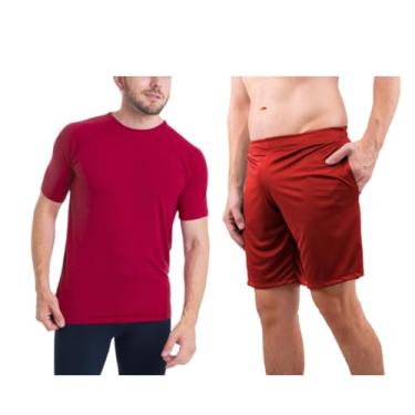 Imagem de Conjunto Camiseta Curta Masculina e Calção Masculino Bermuda Esportiva com Bolso Fitness Academia UV50+ Trygg (M, Vermelho)