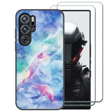 Imagem de Ranyi Capa para ZTE Nubia RedMagic 9 Pro/RedMagic 9 Pro+ com protetor de tela, estampa de mármore celeste, ultrafina, proteção TPU e borracha de silicone para ZTE Nubia Red Magic 9 Pro/Pro+ - Azul