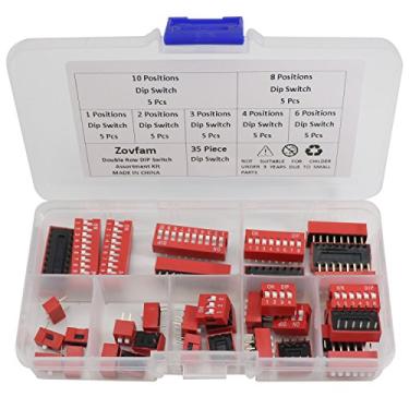Imagem de Double Row Dip Switch Assorted Kit Box Range 1 2 3 4 6 8 10 Position 2.54mm PCB Mountable On Off Dip DIL Switch,Slide Type Red Toggle Switch for Circuit Breadboards and Arduino 35Pcs