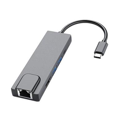 Imagem de Tianle Hub Ethernet USB C, adaptador multiportas 5 em 1 com porta Gigabit Ethernet, HDMI 4K, carregamento USB C PD e 2 USB 3.0 compatíveis com console Switch, MacBook, iPad, Surface, 5 em 1