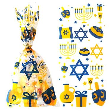 Imagem de Hanukkah Candy Goodies Bags Chanukah/Hanukkah Party Gifts Bags Hanukkah Dreidel Menorah Plastic Celofane Treat Gift Bags for Chanukah Jewish Festival, casamento, chá de panela, decoração de festa de