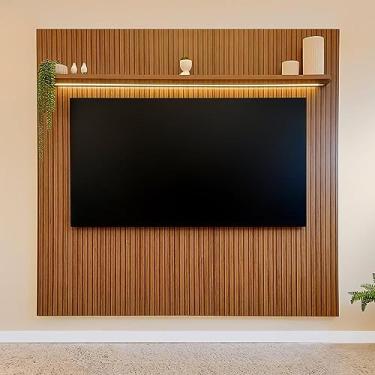 Imagem de Painel Para TV até 75 Polegadas com LED 185cm Impressão 3D Ripada Liverpool Pinho Ripado
