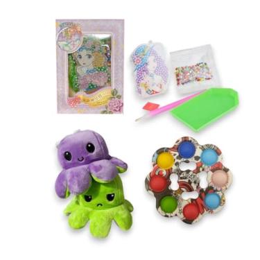 Imagem de Kit Presente 3 Peças Chaveiro Polvo Humor, Pintura Diamante, Spinner Popit