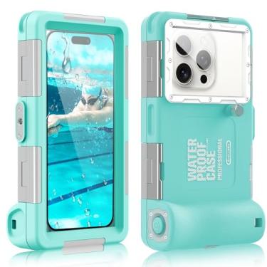 Imagem de Capa de telefone subaquática para mergulho com snorkel, capa de telefone para iPhone 16/15/14/13/12/11 Pro Max/XR/XS/X Samsung Galaxy S24/S23/S22/S21, capa profissional de vídeo subaquática de 15