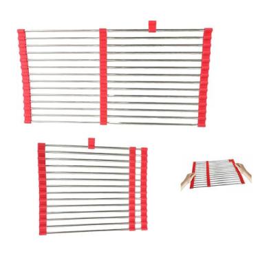 Imagem de Escorredor Esteira Extensivo Silicone Inox Cuba Pia Cozinha Prato Pane