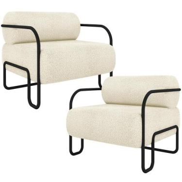 Imagem de Kit 02 Poltronas Decorativa Pés Industrial Moscou K01 Bouclê Creme - L
